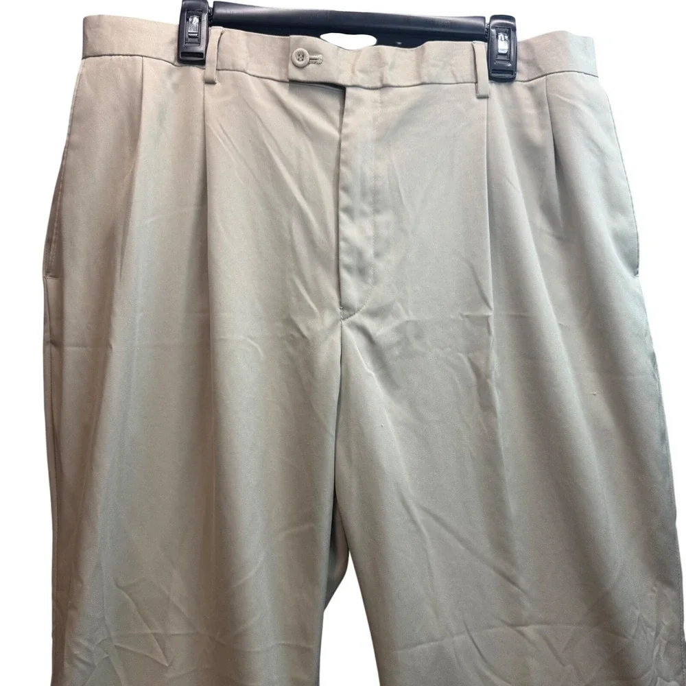 Saddlebred Pleated Dress Pants Mens 40x32 Khaki Tan Cuffed Trousers Office FLAW